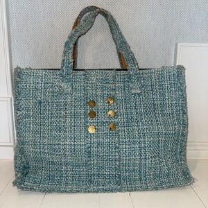 Kooreloo Vintage Blue/White Tweed Book Tote Bag- RARE!!